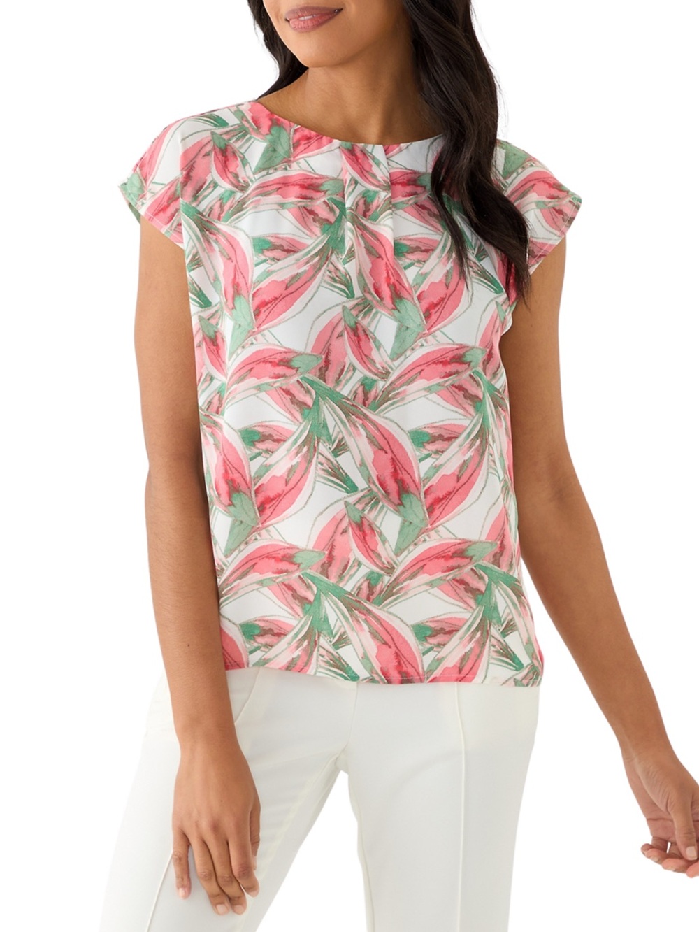 The Limited Pink and Green Floral Cap-Sleeve Blouse